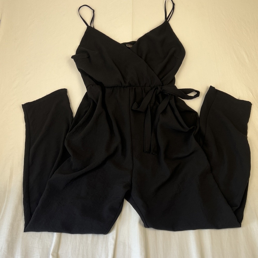 Joah Premium Womens Black Wrap Front Sleeveless Jumpsuit with Pockets Size S
